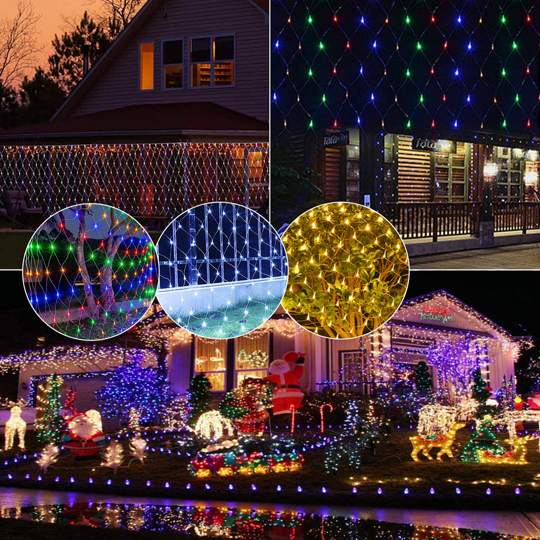 Randaco LED Netzleuchten außen 8 Lichtmodi mit Speicherfunktion 200 / 300 LEDs warmweiß mehrfarbig Festdekoration Lichternetz