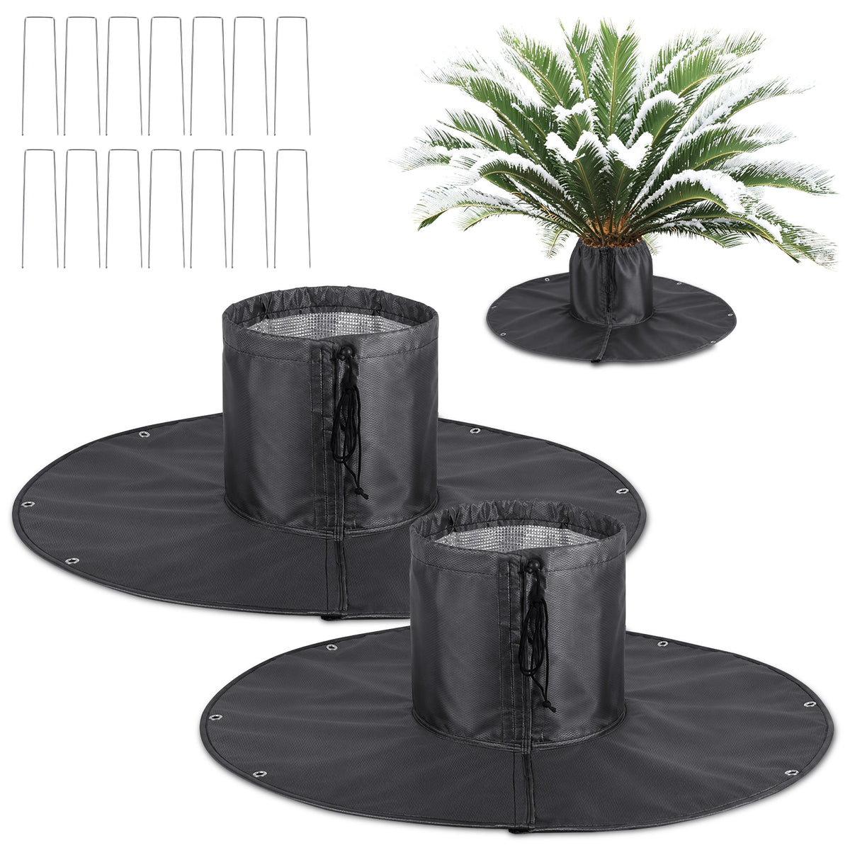Randaco 2er-Set anthrazitfarbene Wurzelschutzabdeckungen mit Erdankern flexible Bodenmatten für Gartenbäume und Sträucher zur Winterpflege
