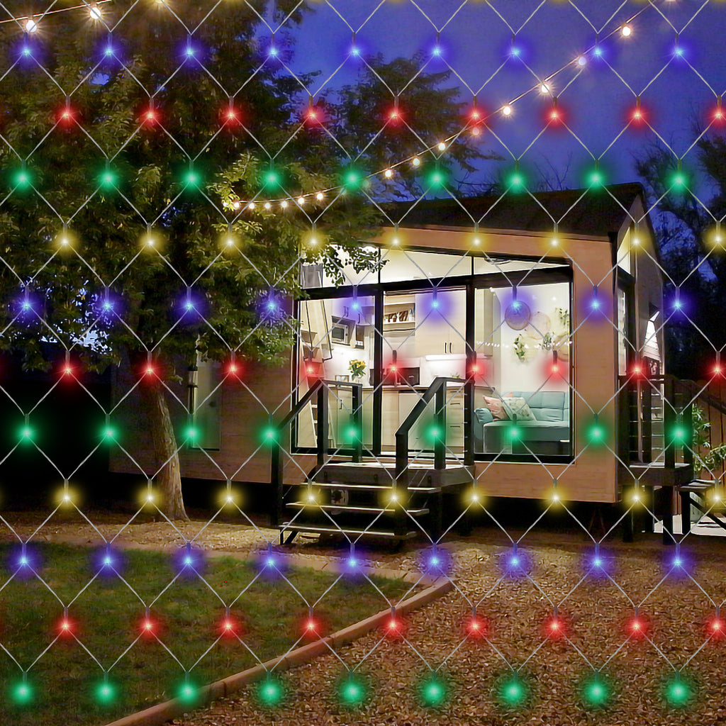 Randaco LED Netzleuchten außen 8 Lichtmodi mit Speicherfunktion 200 / 300 LEDs warmweiß mehrfarbig Festdekoration Lichternetz
