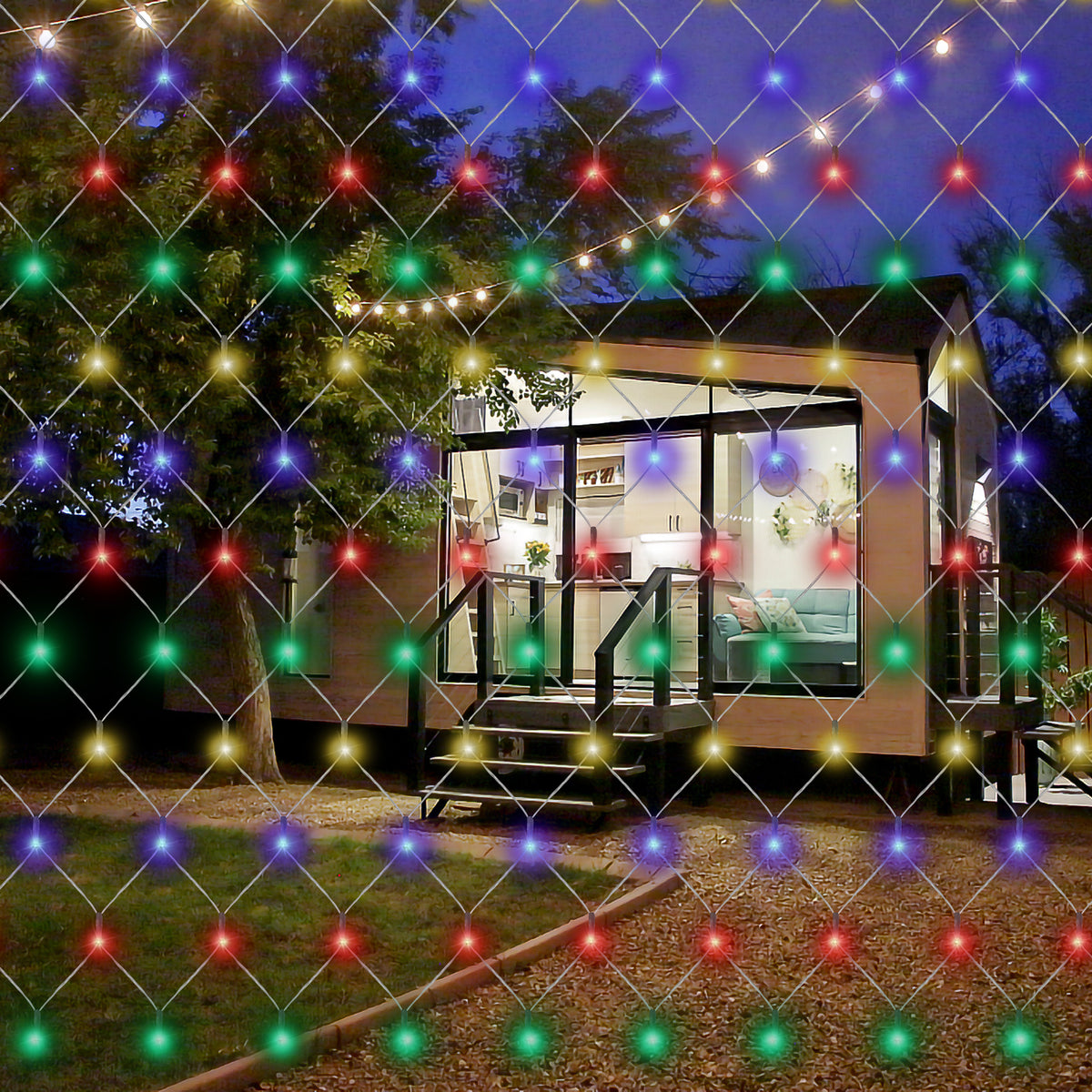 Randaco LED Netzleuchten außen 8 Lichtmodi mit Speicherfunktion 200 / 300 LEDs warmweiß mehrfarbig Festdekoration Lichternetz