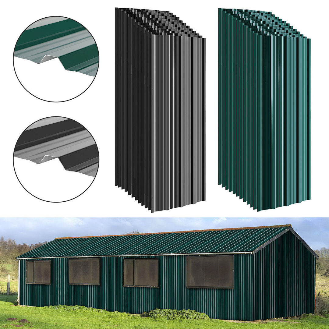 Randaco 24 Stück trapezförmige Wellblechplatten, Dachplatte verzinkt abnehmbar, Grün/Grau