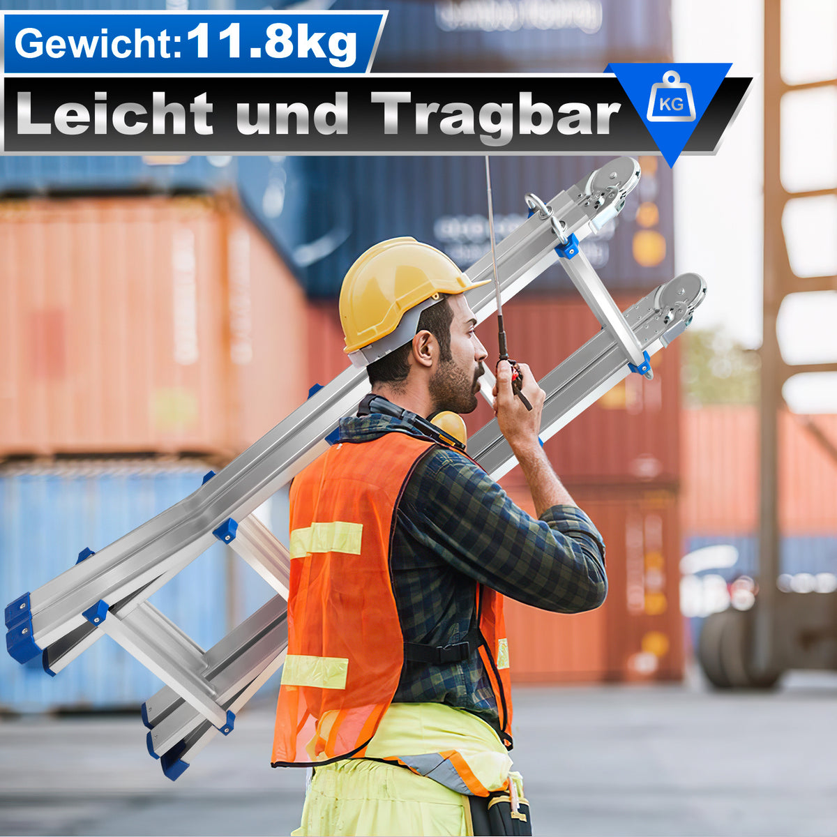 Randaco Teleskopleiter Aluminium Multifunktionsleiter 3 in 1 rutschfeste ausziehbare Mehrzweck‑Klappleiter bis 150 kg belastbar