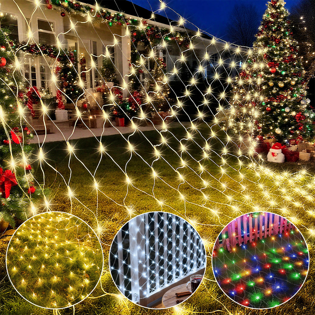 Randaco LED Netzleuchten außen 8 Lichtmodi mit Speicherfunktion 200 / 300 LEDs warmweiß mehrfarbig Festdekoration Lichternetz