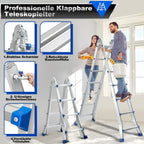 Randaco Teleskopleiter Aluminium Multifunktionsleiter 3 in 1 rutschfeste ausziehbare Mehrzweck‑Klappleiter bis 150 kg belastbar