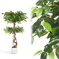 Randaco Künstlicher zweistufiger Ficus‑Baum mit weißem Topf dekorative Zimmerbegrünung für Innenräume 120 cm/150 cm