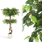 Randaco Künstlicher zweistufiger Ficus‑Baum mit weißem Topf dekorative Zimmerbegrünung für Innenräume 120 cm/150 cm