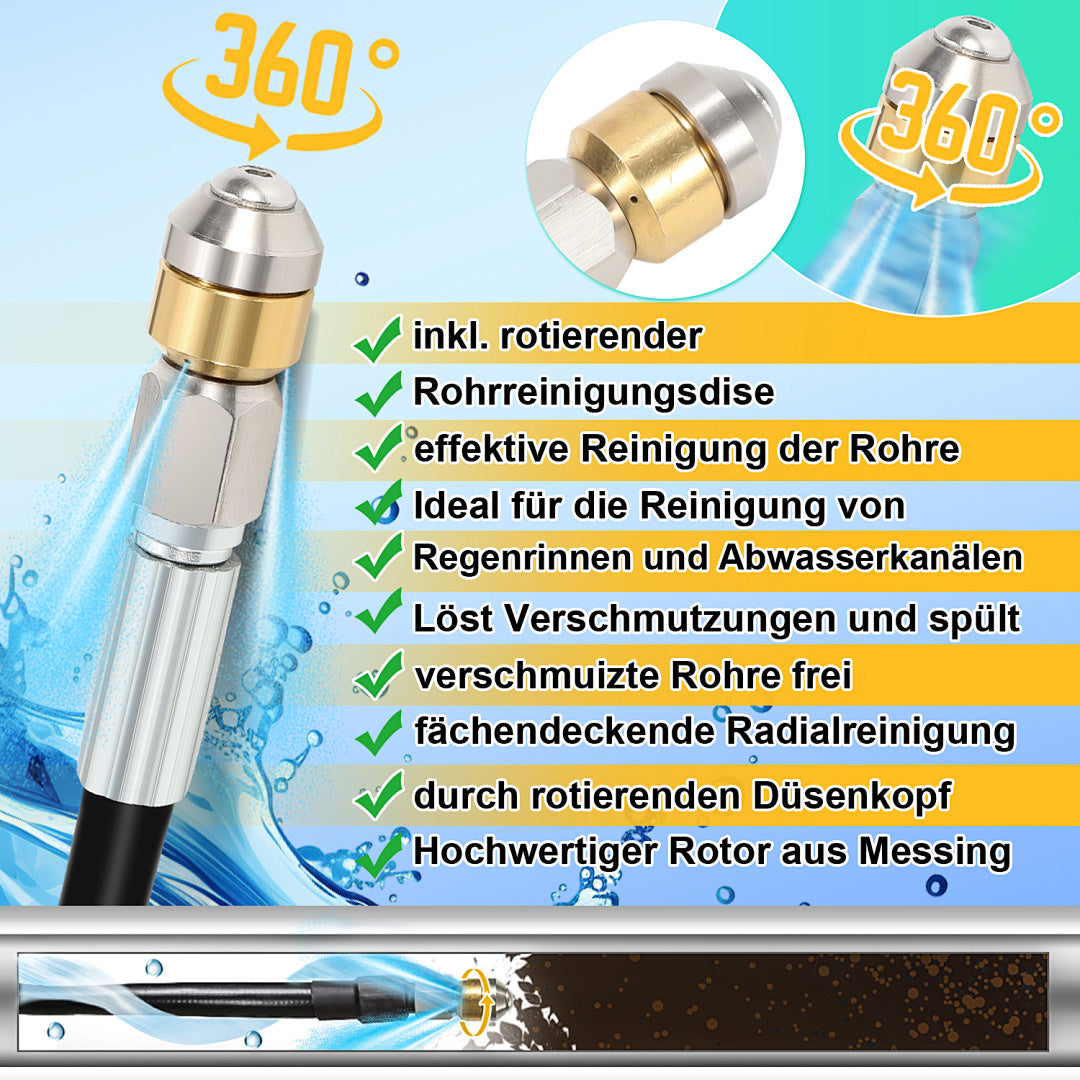 Randaco Hochdruckreiniger Kanaljet-Schlauch-Set – Rohrreinigung mit Vorwärts- & Rotationsdüsen