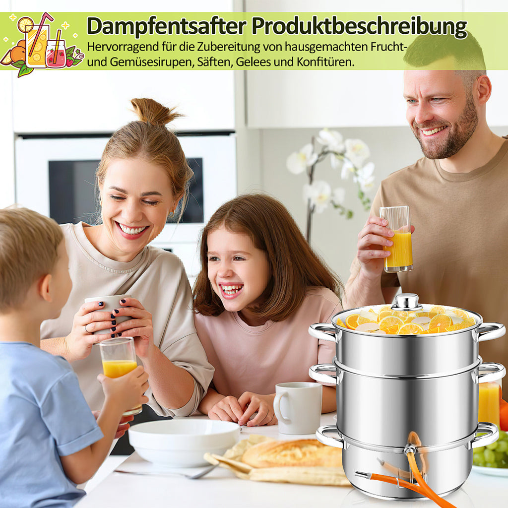 3-teiliger 8-Liter-Dampfentsafter aus Edelstahl mit 4 Bügelflaschen