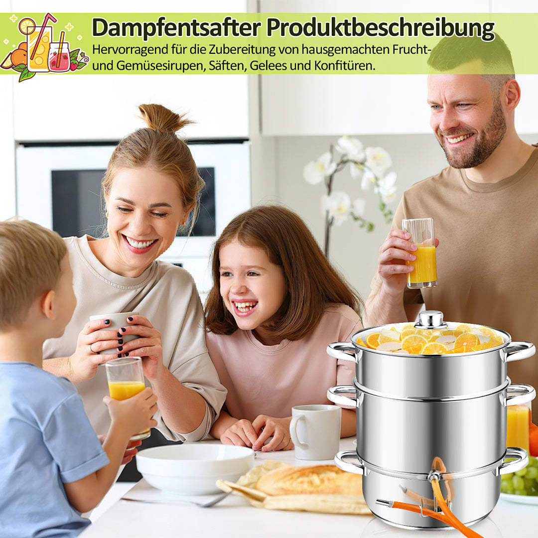 3-teiliger 8-Liter-Dampfentsafter aus Edelstahl mit 4 Bügelflaschen