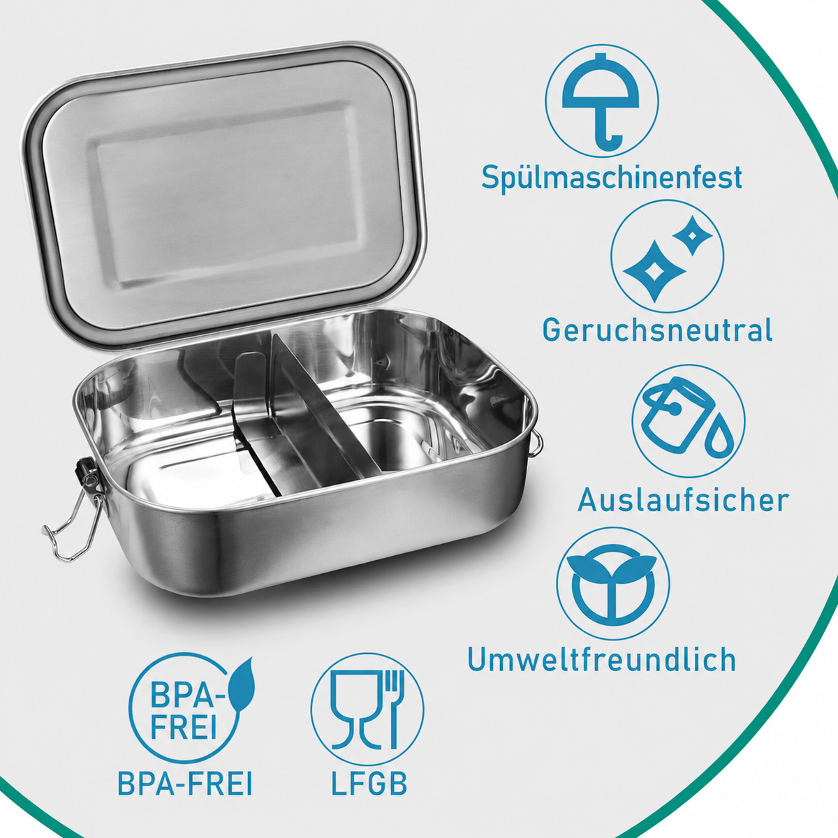 Randaco Edelstahl Bento-Box mit Fächern & Deckeln – auslaufsicher & stapelbar – 800/1200/1400 ml