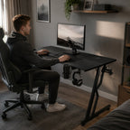 Randaco Gaming-Schreibtisch – Computertisch mit Z-Rahmen, Kohlefaser-Optik & Headset-Halter