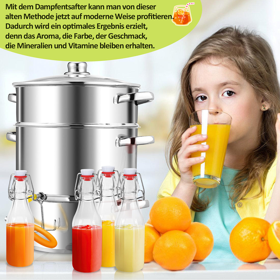 3-teiliger 8-Liter-Dampfentsafter aus Edelstahl mit 4 Bügelflaschen