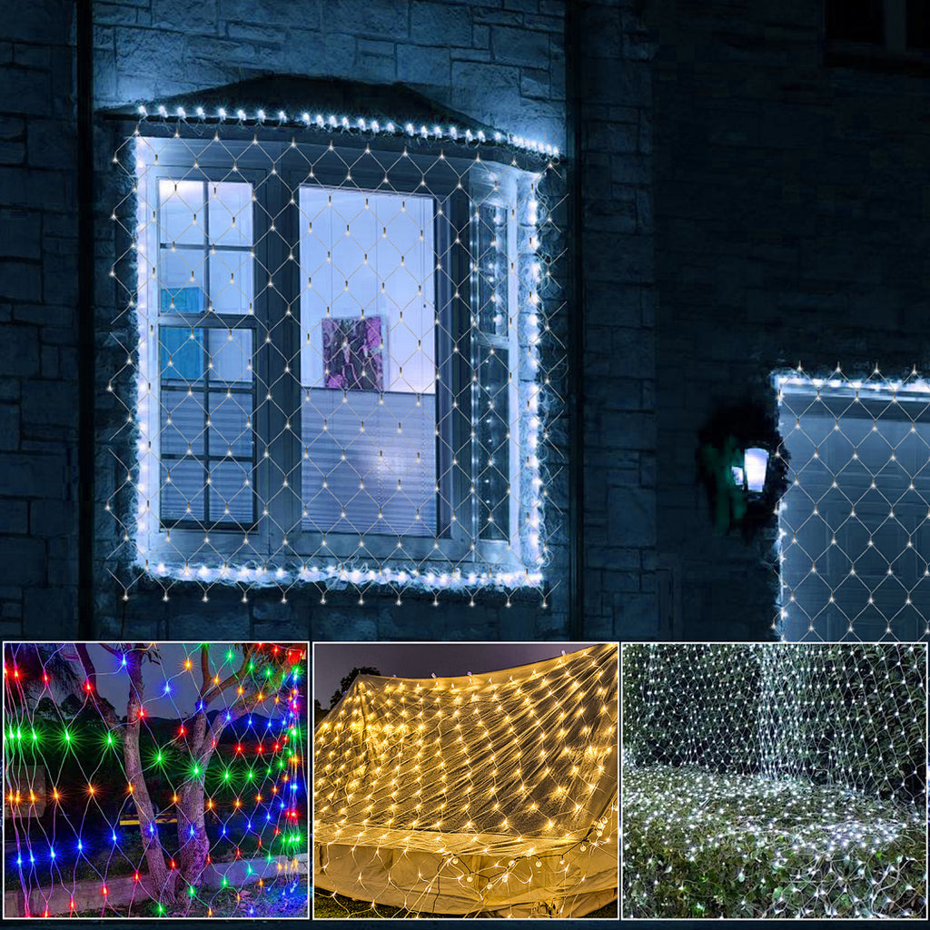 Randaco LED Netzleuchten außen 8 Lichtmodi mit Speicherfunktion 200 / 300 LEDs warmweiß mehrfarbig Festdekoration Lichternetz