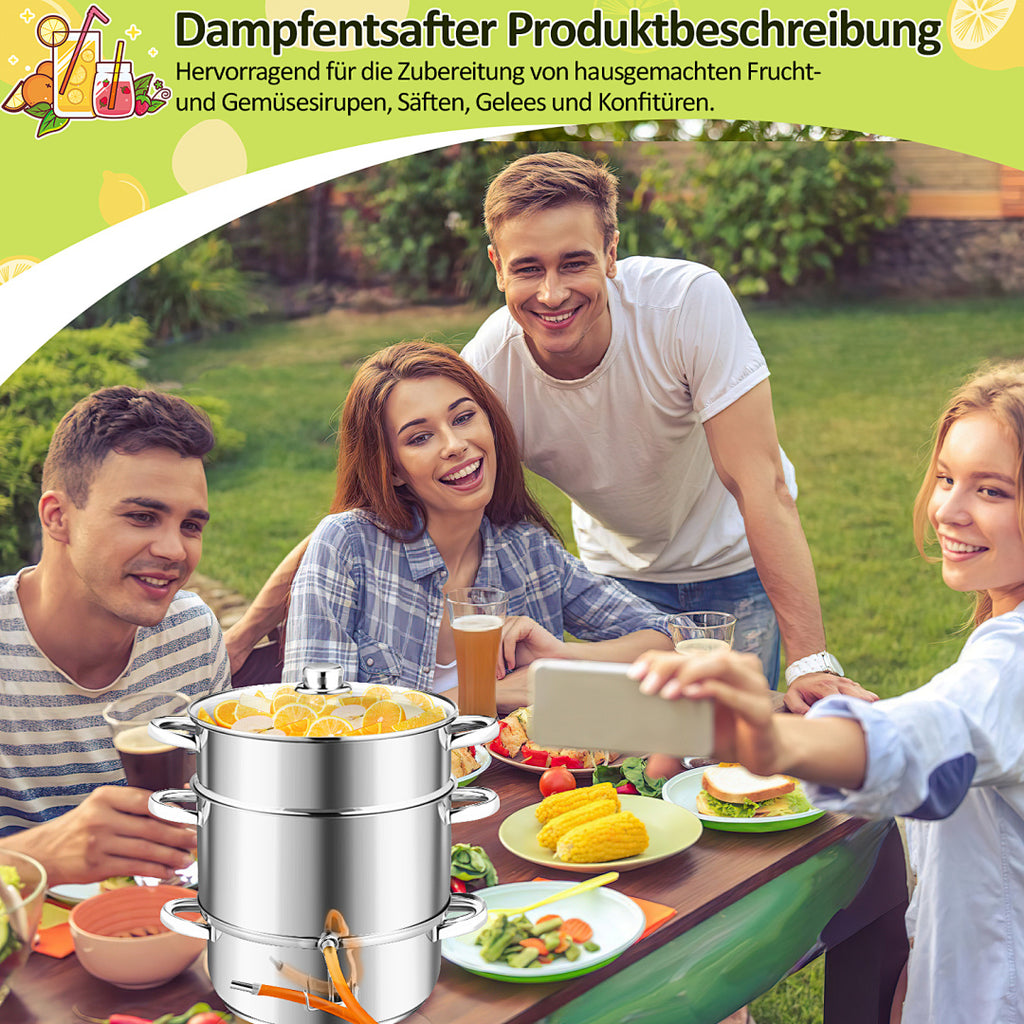 3-teiliger 8-Liter-Dampfentsafter aus Edelstahl mit 4 Bügelflaschen