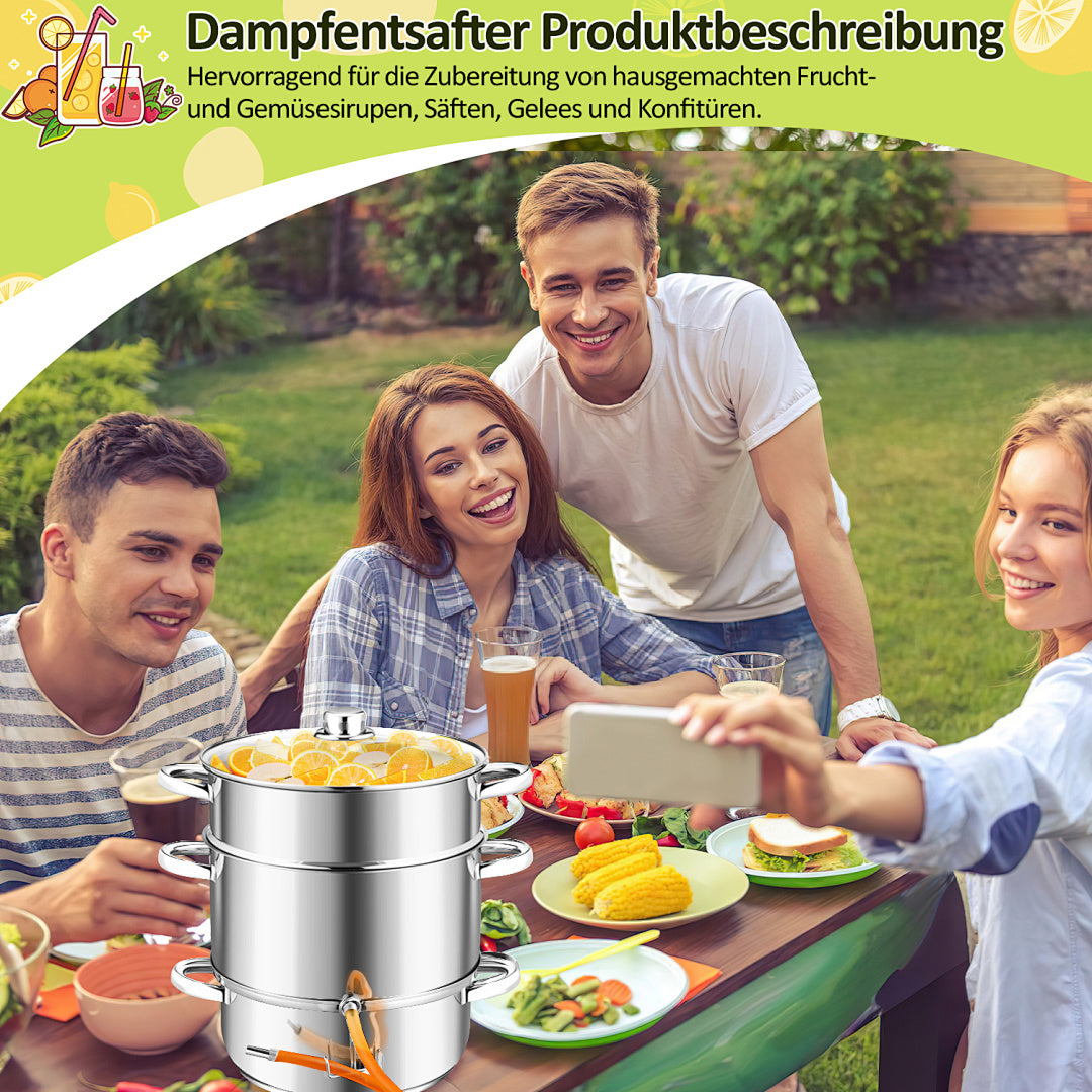 3-teiliger 8-Liter-Dampfentsafter aus Edelstahl mit 4 Bügelflaschen