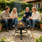 Randaco Holzfeuerschale 55 cm mit Funkenschutzgitter, Holzrost & Schürhaken – für Garten, Terrasse, Camping & Strand