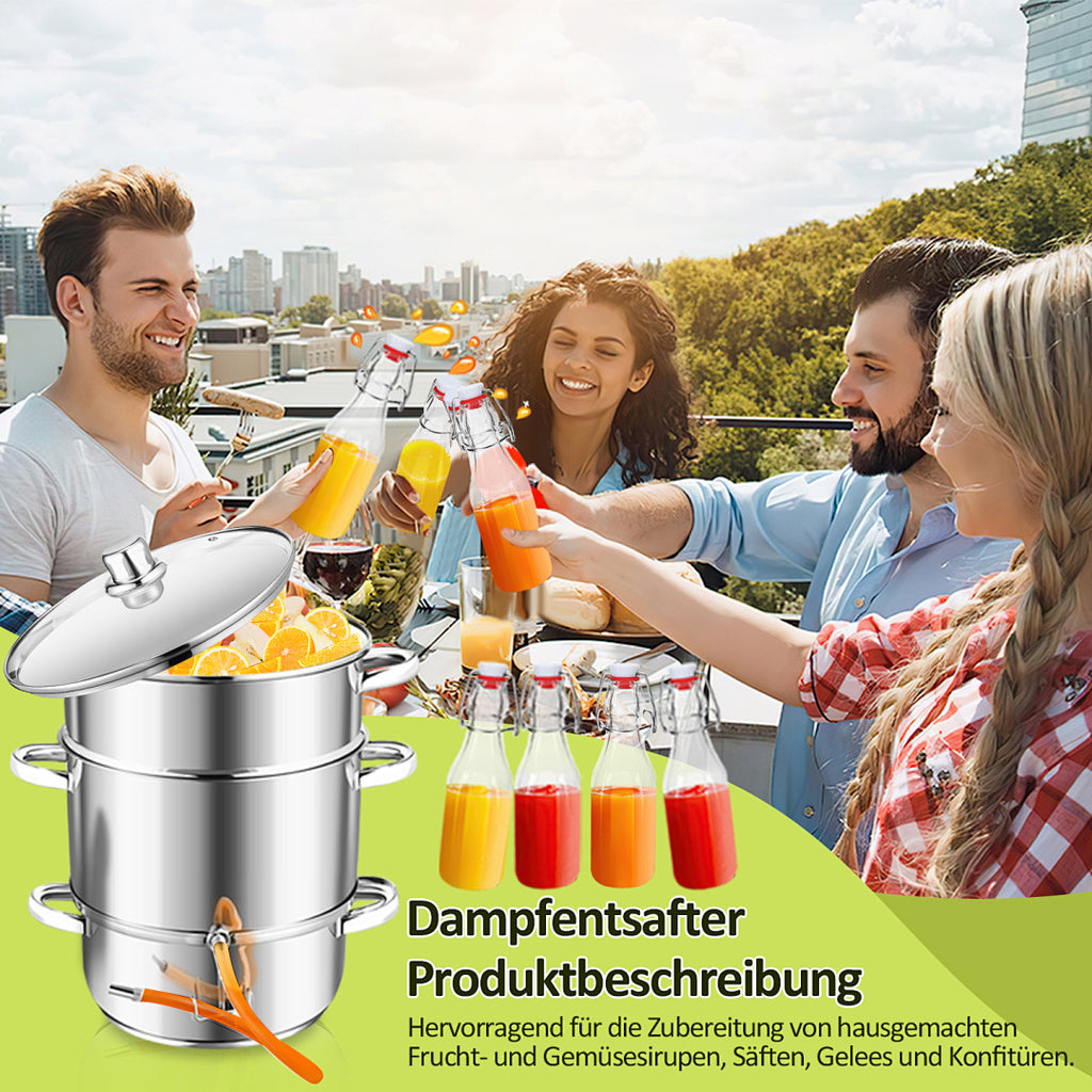 3-teiliger 8-Liter-Dampfentsafter aus Edelstahl mit 4 Bügelflaschen