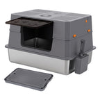 Randaco Edelstahl Katzenklo XXXL mit Klappdeckel 72.8 x 51 x 43 cm Halboffene Katzentoilette mit 90° Seitenklappe Aktivkohlefilter Schaufelhalter Trittmatte und herausnehmbarer Edelstahlwanne