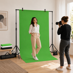Randaco Verstellbares Fotostudio-Hintergrundset mit 3 Hintergrundtüchern – inkl. Klammern, Sandsäcken & Tragetasche
