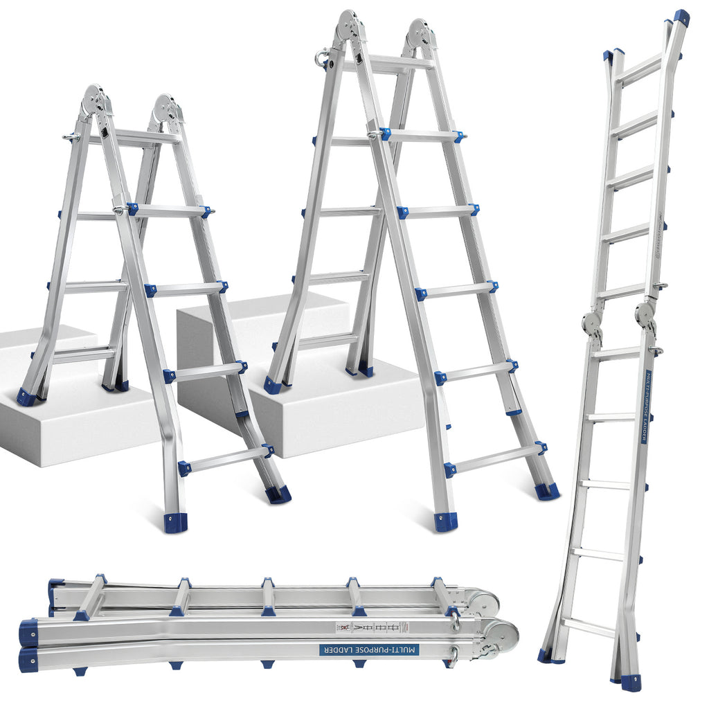 Randaco Teleskopleiter Aluminium Multifunktionsleiter 3 in 1 rutschfeste ausziehbare Mehrzweck‑Klappleiter bis 150 kg belastbar