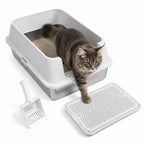 Randaco Edelstahl Katzenklo XXXL mit hohem Rand 71 x 51 x 30 cm Weiß Offene Katzentoilette für große Katzen und Mehrkatzenhaushalte,mit hoher Seitenwand,Trittmatte und Streuschaufel