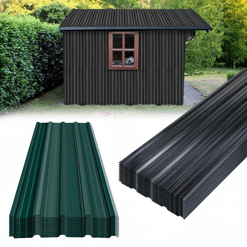 Randaco 24 Stück trapezförmige Wellblechplatten, Dachplatte verzinkt abnehmbar, Grün/Grau