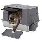Randaco Edelstahl Katzenklo XXXL mit Klappdeckel 72.8 x 51 x 43 cm Halboffene Katzentoilette mit 90° Seitenklappe Aktivkohlefilter Schaufelhalter Trittmatte und herausnehmbarer Edelstahlwanne