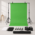 Randaco Verstellbares Fotostudio-Hintergrundset mit 3 Hintergrundtüchern – inkl. Klammern, Sandsäcken & Tragetasche