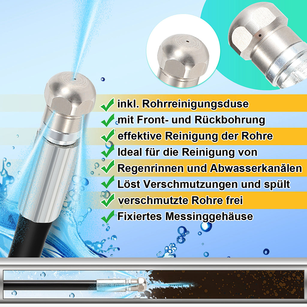 Randaco Hochdruckreiniger Kanaljet-Schlauch-Set – Rohrreinigung mit Vorwärts- & Rotationsdüsen