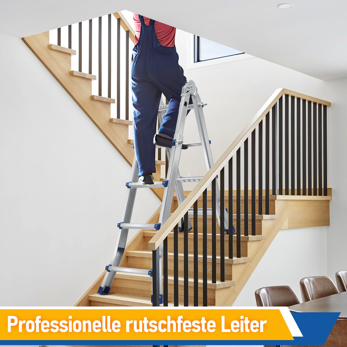 Randaco Teleskopleiter Aluminium Multifunktionsleiter 3 in 1 rutschfeste ausziehbare Mehrzweck‑Klappleiter bis 150 kg belastbar