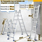 Randaco Teleskopleiter Aluminium Multifunktionsleiter 3 in 1 rutschfeste ausziehbare Mehrzweck‑Klappleiter bis 150 kg belastbar