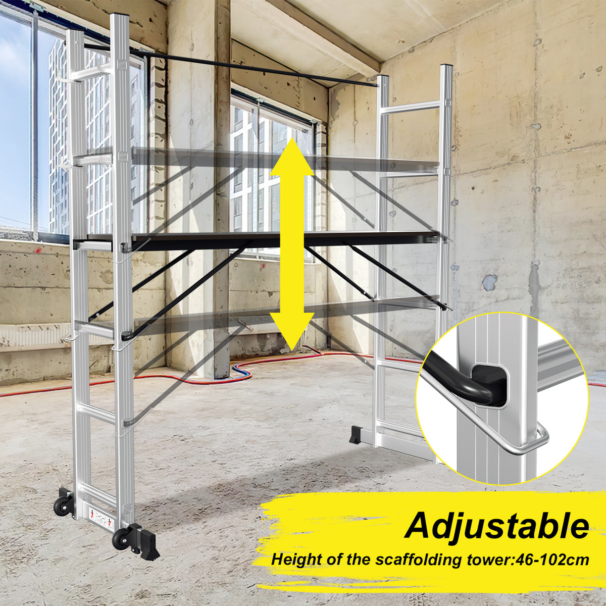 Randaco Gerüst 4‑in‑1 Mehrzweckleitern aluminium 6+6 Stufen mit Plattform & Rollen bis 150 kg belastbar