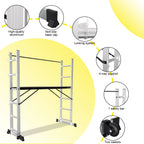 Randaco Gerüst 4‑in‑1 Mehrzweckleitern aluminium 6+6 Stufen mit Plattform & Rollen bis 150 kg belastbar