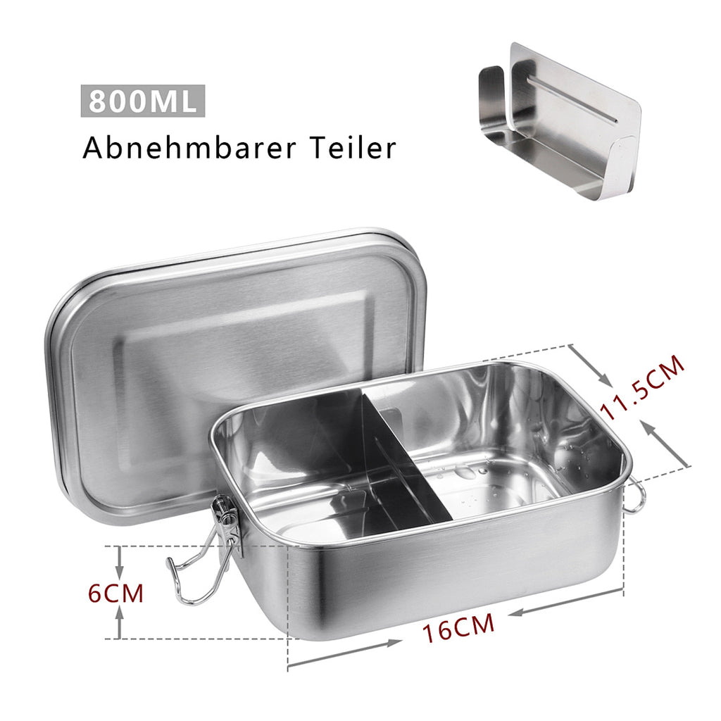 Randaco Edelstahl Bento-Box mit Fächern & Deckeln – auslaufsicher & stapelbar – 800/1200/1400 ml
