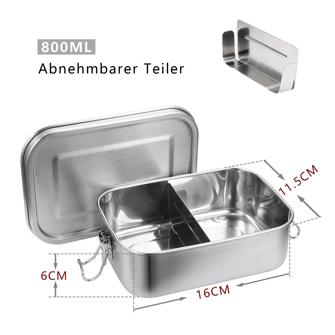 Randaco Edelstahl Bento-Box mit Fächern & Deckeln – auslaufsicher & stapelbar – 800/1200/1400 ml
