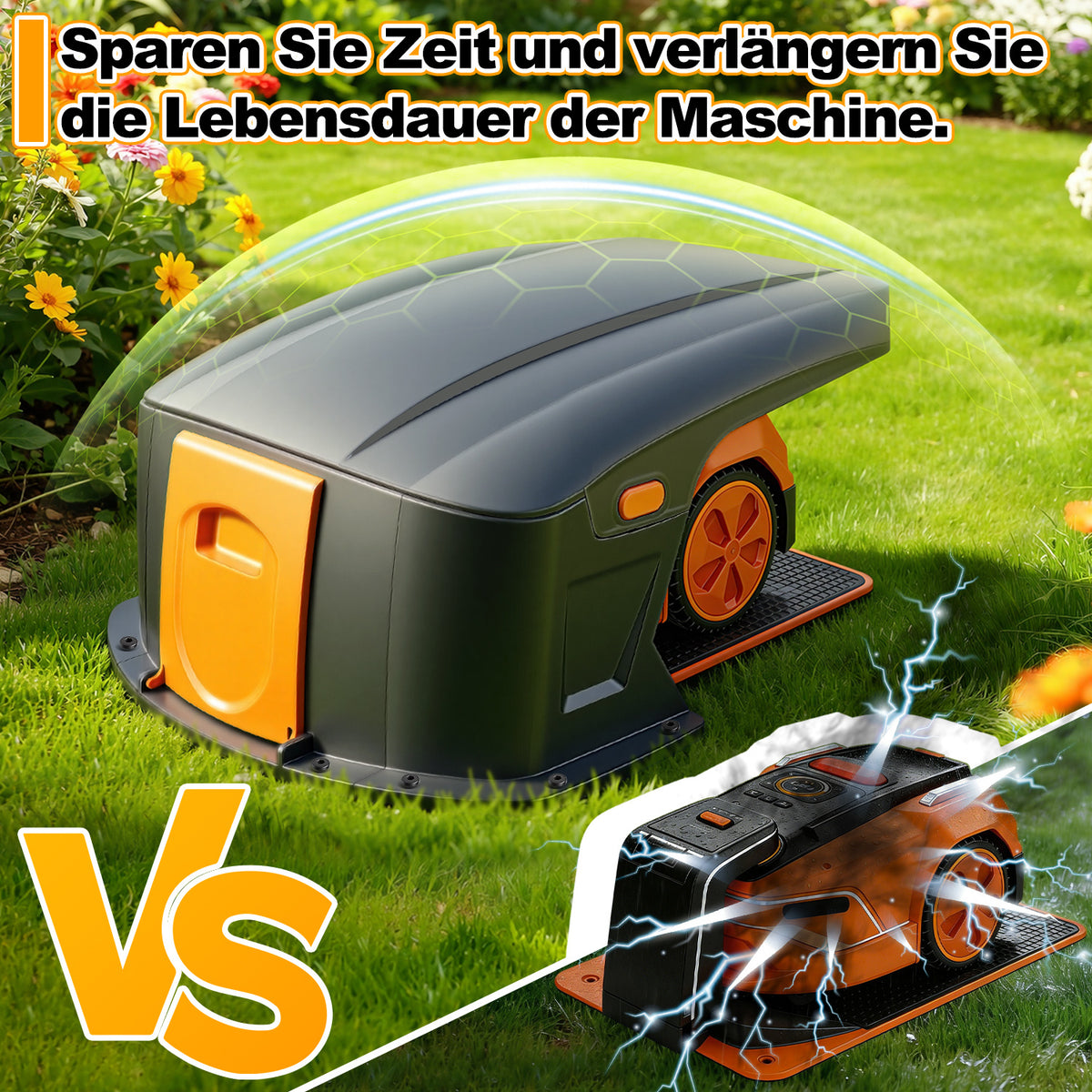 Mähroboter-Garage aus ABS mit Klappdach, 70,5 × 57 × 33 cm