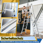 Randaco Teleskopleiter Aluminium Multifunktionsleiter 3 in 1 rutschfeste ausziehbare Mehrzweck‑Klappleiter bis 150 kg belastbar