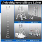 Randaco Teleskopleiter Aluminium Multifunktionsleiter 3 in 1 rutschfeste ausziehbare Mehrzweck‑Klappleiter bis 150 kg belastbar
