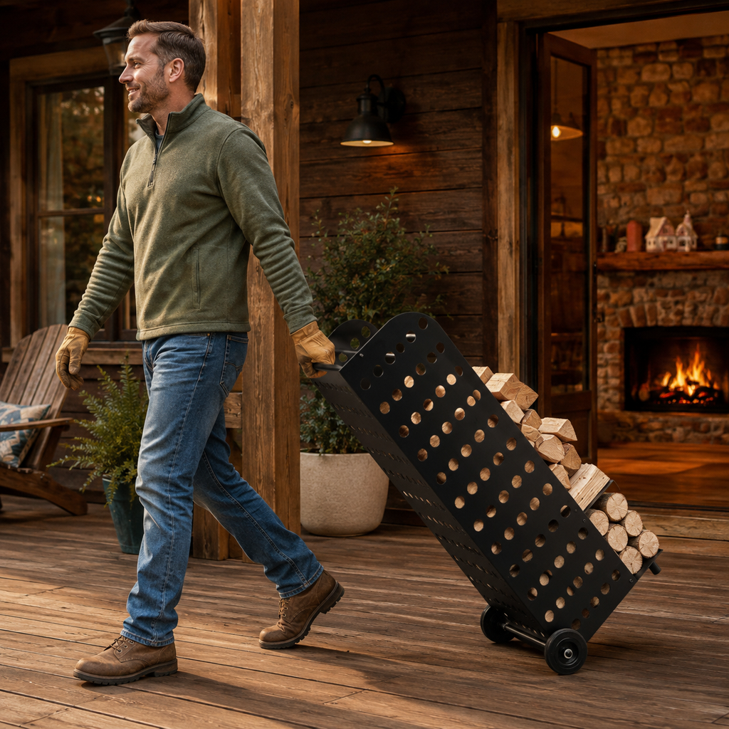 Randaco 42x35x112cm Kaminholzwagen mit Rollen bis 60 kg