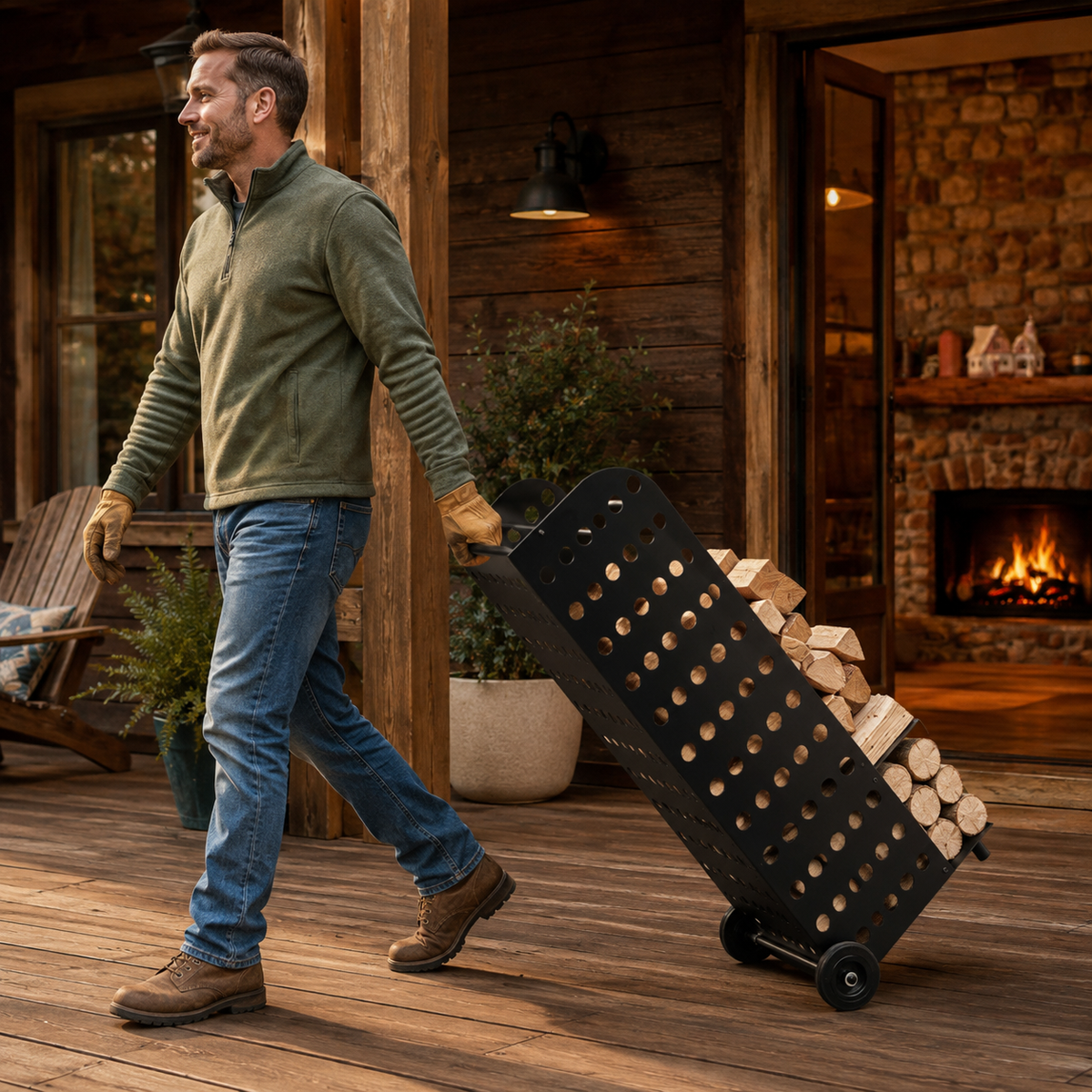 Randaco 42x35x112cm Kaminholzwagen mit Rollen bis 60 kg