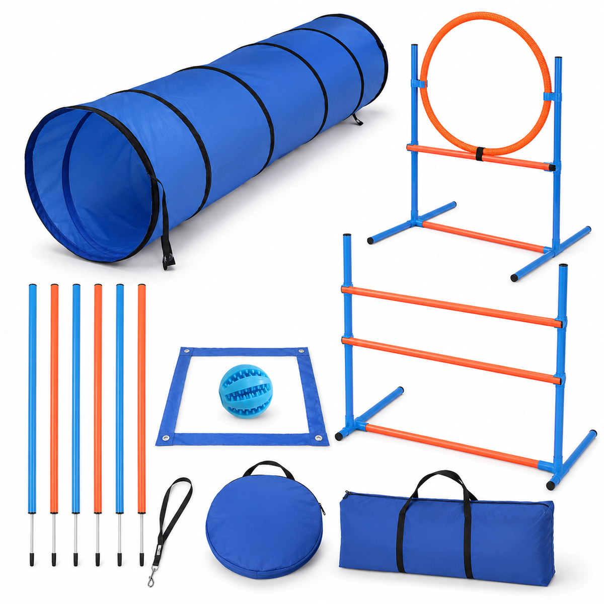Randaco Agility Set Hunde 5-teiliges mit Slalom Hürde Sprungring Tunnel mit Slalom Hürde Sprungring und Hundetunnel für abwechslungsreiche Bewegung im Garten oder Park