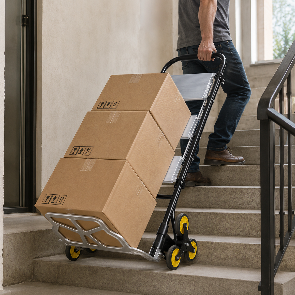 Randaco 2‑in‑1 Sackkarre mit Trittleiter 2‑Stufen‑ / 3‑Stufen‑Ausführung klappbare Sackkarre treppengängig treppengängig kompakt und transportabe