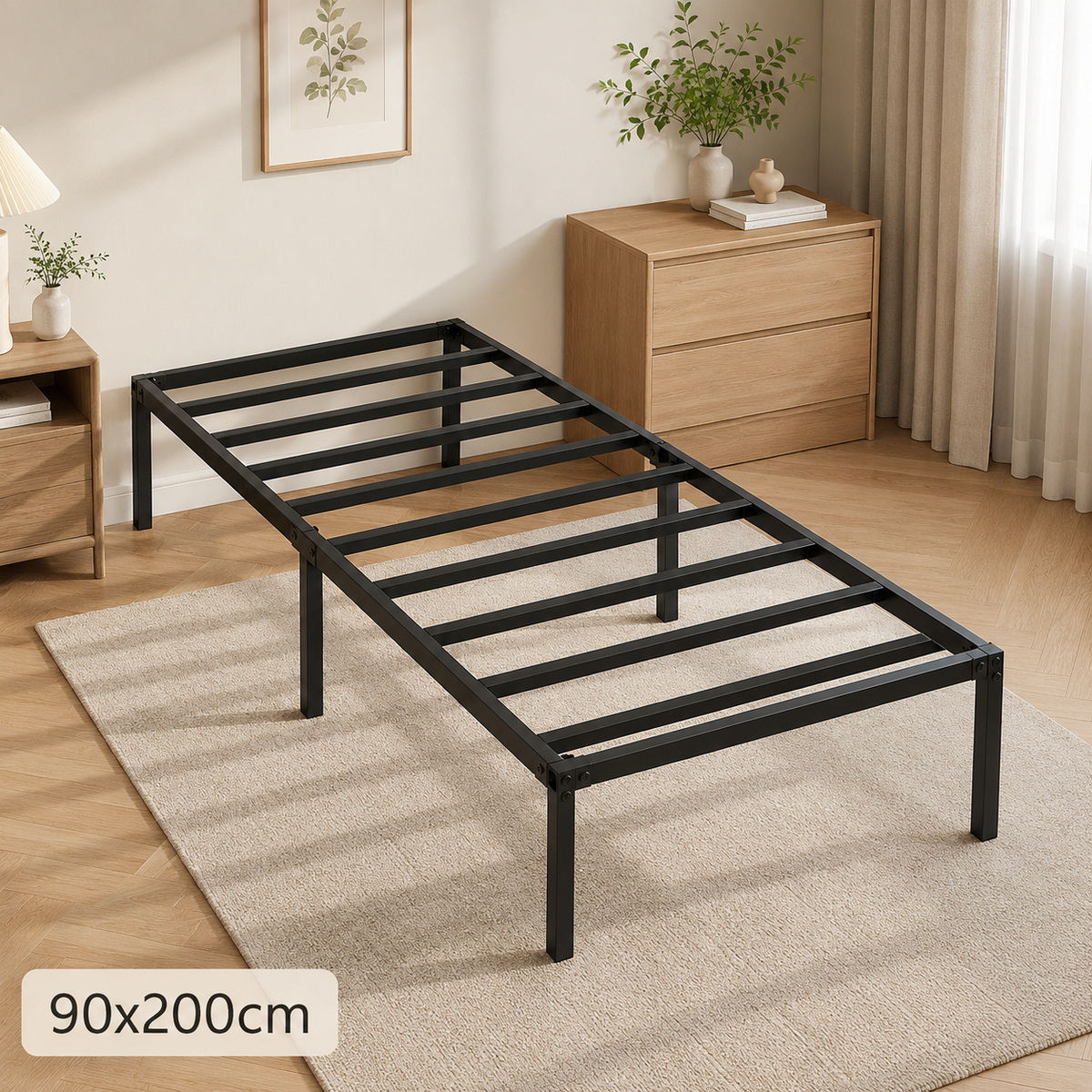 Randaco Metallbettrahmen stabil 90×200cm/140×200 cm Platzsparender Bettrahmen Einzelbettrahmen bis 200 kg Doppelbettrahmen bis 300 kg