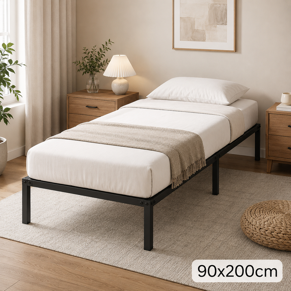 Randaco Metallbettrahmen stabil 90×200cm/140×200 cm Platzsparender Bettrahmen Einzelbettrahmen bis 200 kg Doppelbettrahmen bis 300 kg