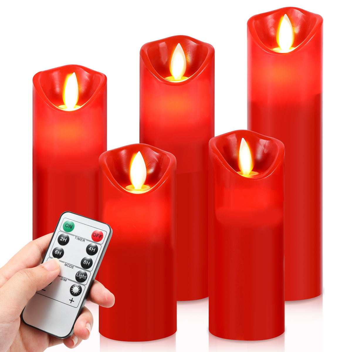 Randaco 5er LED Kerzen Ø5,3cm Echtwachs Flackernd Set Licht 13/14/16/18/20cm hoch Deko