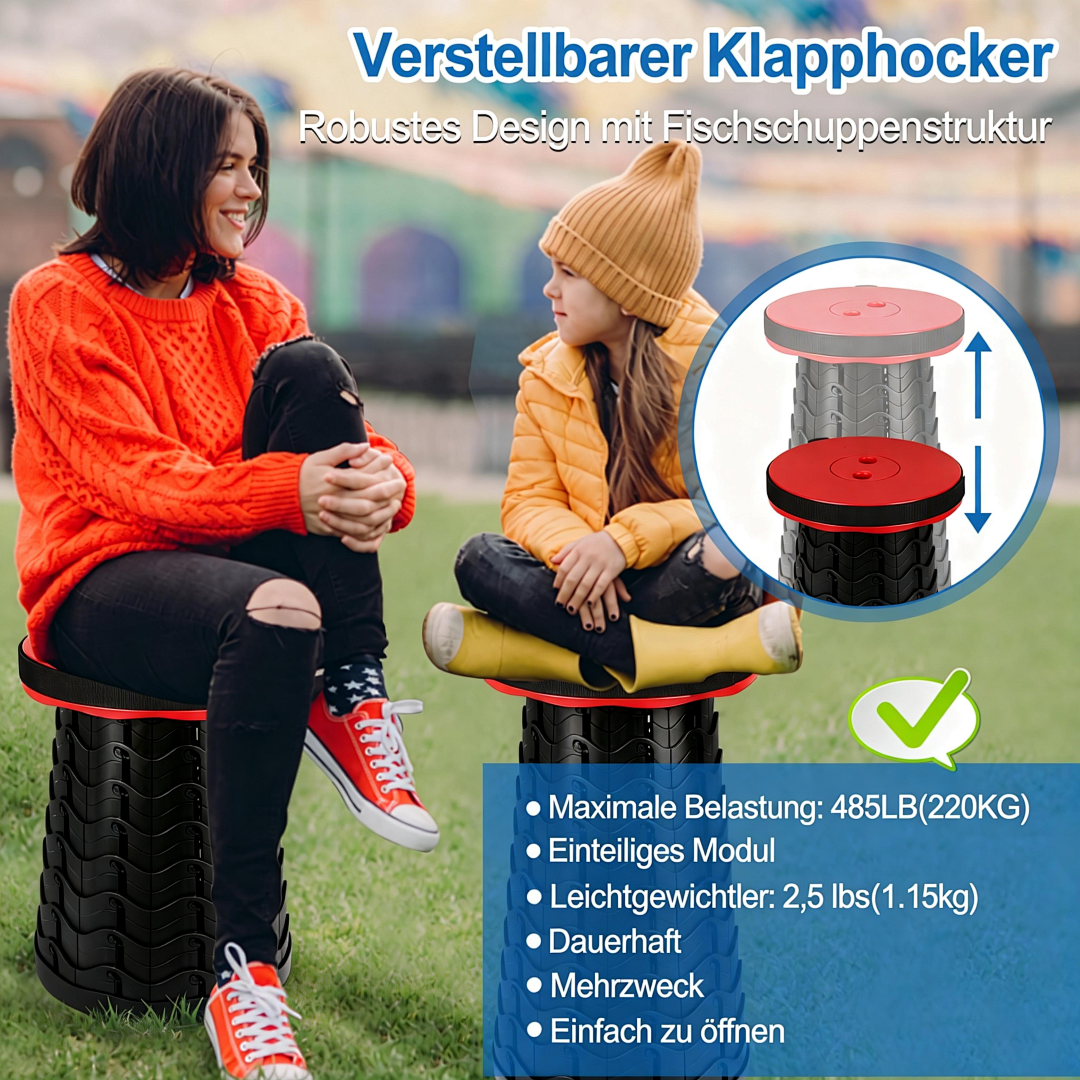 Randaco Faltbarer Teleskophocker tragbarer Camping‑Hocker Tragfähigkeit 150kg