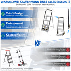 Randaco 2‑in‑1 Sackkarre mit Trittleiter 2‑Stufen‑ / 3‑Stufen‑Ausführung klappbare Sackkarre treppengängig treppengängig kompakt und transportabe