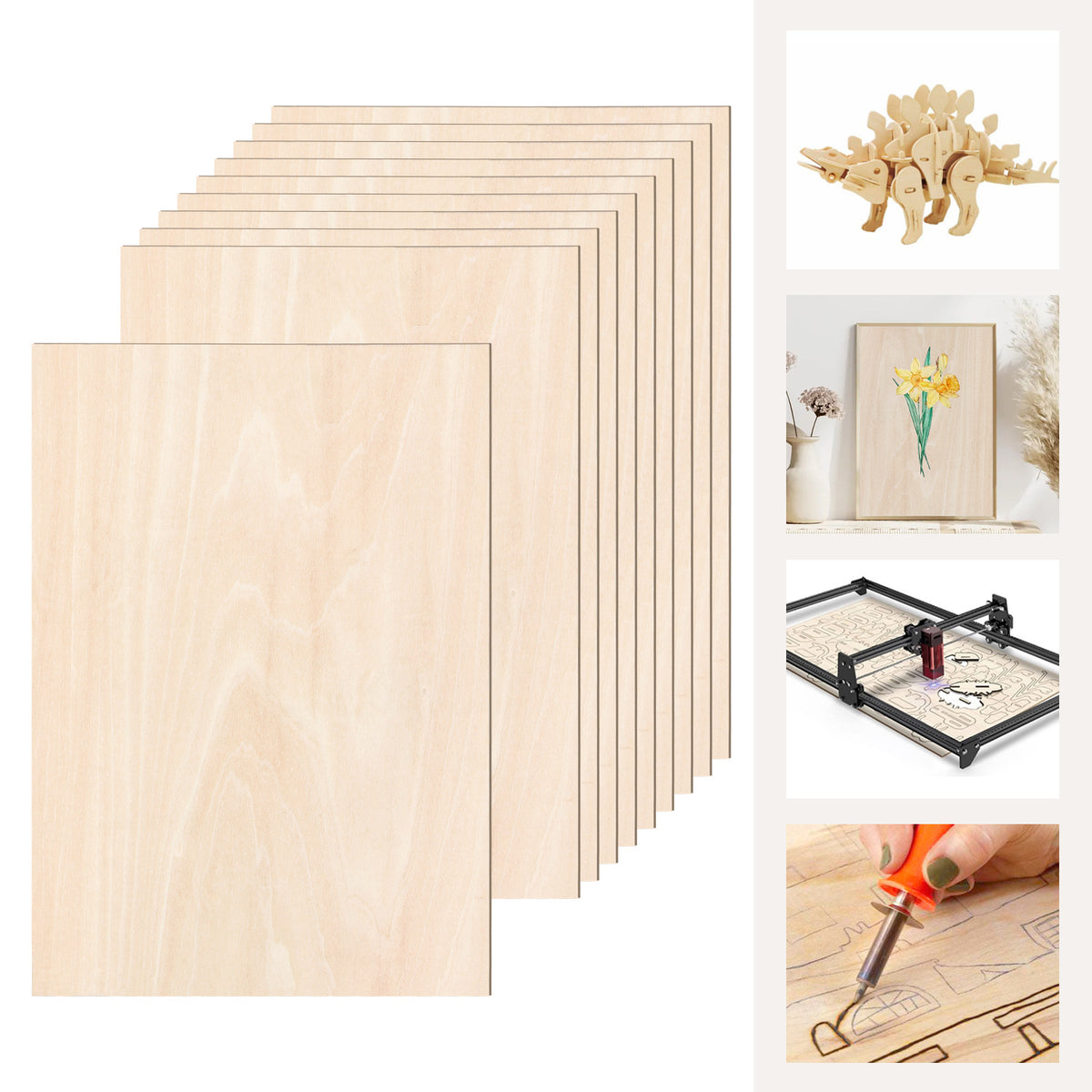 Randaco 10 Stück Sperrholzplatte A3/A4 Linde holzplatte Zuschnitt Nach Bastelhölzer Holz 420x300mm/300x210mm