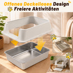 Randaco Edelstahl Katzenklo XXXL mit hohem Rand 71 x 51 x 30 cm Weiß Offene Katzentoilette für große Katzen und Mehrkatzenhaushalte,mit hoher Seitenwand,Trittmatte und Streuschaufel
