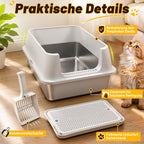 Randaco Edelstahl Katzenklo XXXL mit hohem Rand 71 x 51 x 30 cm Weiß Offene Katzentoilette für große Katzen und Mehrkatzenhaushalte,mit hoher Seitenwand,Trittmatte und Streuschaufel